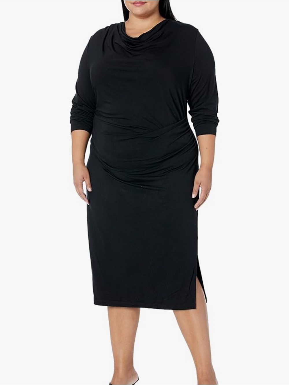 Nic And Zoe Draped Eaze Dress Size 2X Women Minimalist Long Sleeve Stretch Black